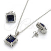 Sterling Silver Earring and Pendant Adult Set, with Sapphire Blue and White Cubic Zirconia, Polished, Rhodium Finish, 10.175.0057.2