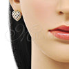 Oro Laminado Stud Earring, Gold Filled Style Heart Design, Diamond Cutting Finish, Tricolor, 02.196.0134