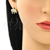 Oro Laminado Stud Earring, Gold Filled Style Elephant Design, with White Micro Pave, Polished, Golden Finish, 02.210.0405