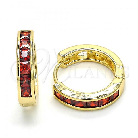 Oro Laminado Huggie Hoop, Gold Filled Style with Garnet Cubic Zirconia, Polished, Golden Finish, 02.316.0035.20
