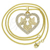 Oro Laminado Pendant Necklace, Gold Filled Style Heart and Bird Design, Polished, Golden Finish, 04.106.0060.1.20