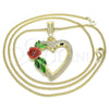 Oro Laminado Pendant Necklace, Gold Filled Style Heart and Flower Design, Polished, Tricolor, 04.351.0013.20