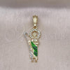 Oro Laminado Religious Pendant, Gold Filled Style San Judas Design, with White Crystal, Diamond Cutting Finish, Tricolor, 05.196.0017