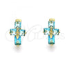 Oro Laminado Huggie Hoop, Gold Filled Style Cross Design, with Blue Topaz Cubic Zirconia, Polished, Golden Finish, 02.210.0552.2.12