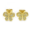 Oro Laminado Stud Earring, Gold Filled Style Butterfly Design, with White Cubic Zirconia, Polished, Golden Finish, 02.342.0059