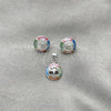 Sterling Silver Earring and Pendant Adult Set, Tree Design, with Multicolor Mother of Pearl, Polished, Silver Finish, 10.399.0011