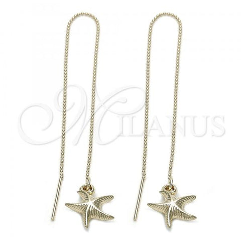 Oro Laminado Threader Earring, Gold Filled Style Star Design, Diamond Cutting Finish, Golden Finish, 5.116.004