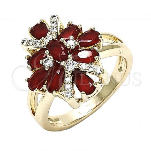 Oro Laminado Multi Stone Ring, Gold Filled Style with Ruby and White Cubic Zirconia, Polished, Golden Finish, 01.210.0099.1.08 (Size 8)