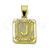 Oro Laminado Fancy Pendant, Gold Filled Style Initials Design, Diamond Cutting Finish, Golden Finish, 05.411.0038