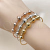 Oro Laminado Trio Bangle, Gold Filled Style Ball and Disco Design, Diamond Cutting Finish, Tricolor, 07.282.0020