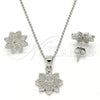 Sterling Silver Earring and Pendant Adult Set, Flower Design, with White Micro Pave, Polished, Rhodium Finish, 10.174.0208