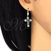 Oro Laminado Dangle Earring, Gold Filled Style Cross Design, Diamond Cutting Finish, Golden Finish, 5.111.015