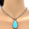 Stainless Steel Pendant Necklace, Teardrop Design, with Dark Brown Crystal and Blue Topaz Opal, Polished, Steel Finish, 04.232.0007.31