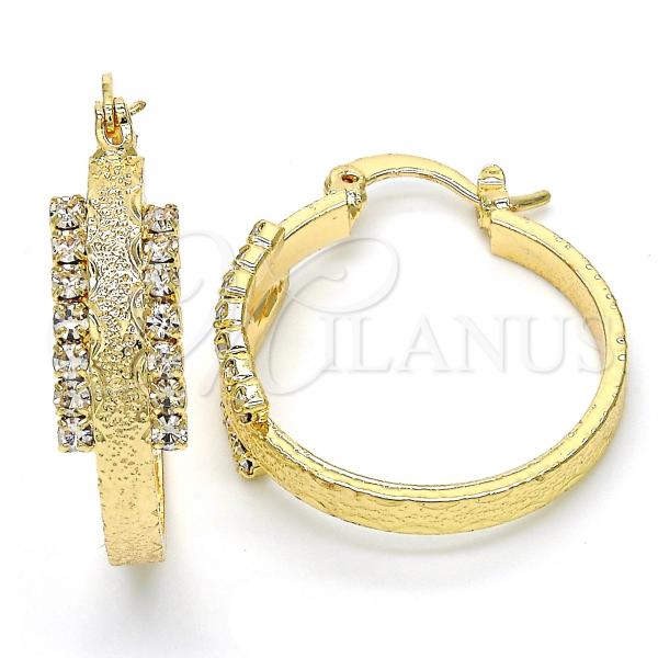 Oro Laminado Small Hoop, Gold Filled Style with White Crystal, Matte Finish, Golden Finish, 5.140.019.25