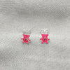 Sterling Silver Stud Earring, Teddy Bear Design, Pink Enamel Finish, Silver Finish, 02.406.0004.01