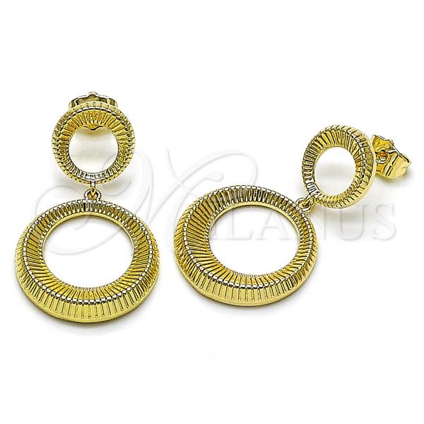 Oro Laminado Dangle Earring, Gold Filled Style Diamond Cutting Finish, Golden Finish, 02.195.0329