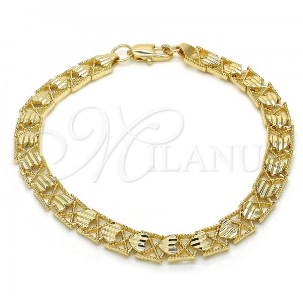 Oro Laminado Fancy Bracelet, Gold Filled Style Heart Design, Polished, Golden Finish, 03.100.0047.08