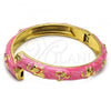 Oro Laminado Individual Bangle, Gold Filled Style Elephant and Flower Design, Pink Enamel Finish, Golden Finish, 07.246.0010.05 (10 MM Thickness, Size 5 - 2.50 Diameter)