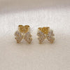 Oro Laminado Stud Earring, Gold Filled Style Bow Design, with White Micro Pave, Polished, Golden Finish, 02.195.0288