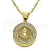 Oro Laminado Religious Pendant, Gold Filled Style Praying Hands Design, with White Micro Pave, Polished, Golden Finish, 05.342.0154