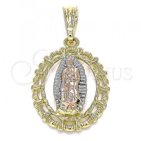 Oro Laminado Religious Pendant, Gold Filled Style Guadalupe Design, Polished, Tricolor, 05.380.0054