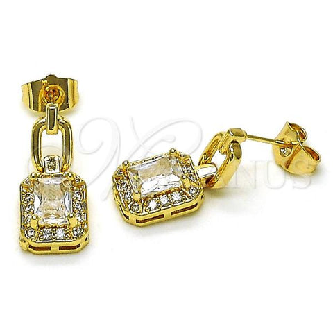 Oro Laminado Dangle Earring, Gold Filled Style with White Cubic Zirconia and White Micro Pave, Polished, Golden Finish, 02.283.0071.2