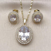 Oro Laminado Earring and Pendant Adult Set, Gold Filled Style Cluster Design, Polished, Golden Finish, 10.196.0189
