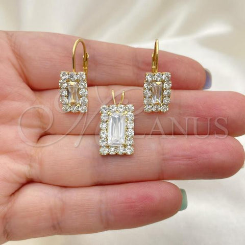 Oro Laminado Earring and Pendant Adult Set, Gold Filled Style with White and White Cubic Zirconia, Polished, Golden Finish, 5.057.014