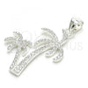 Sterling Silver Fancy Pendant, Palm Tree Design, with White Micro Pave, Polished,, 05.398.0047