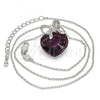 Rhodium Plated Pendant Necklace, Heart and Bow Design, with Amethyst Swarovski Crystals and White Micro Pave, Polished, Rhodium Finish, 04.239.0007.1.16