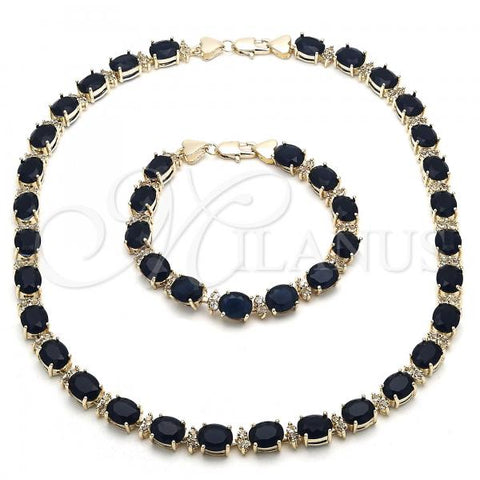 Oro Laminado Necklace and Bracelet, Gold Filled Style Heart Design, with Sapphire Blue and White Cubic Zirconia, Polished, Golden Finish, 06.284.0006.2