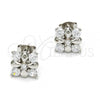 Sterling Silver Stud Earring, Flower Design, with White Cubic Zirconia, Polished, Rhodium Finish, 02.285.0025