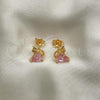 Oro Laminado Stud Earring, Gold Filled Style Swan Design, with Pink Cubic Zirconia, Polished, Golden Finish, 02.387.0031.1