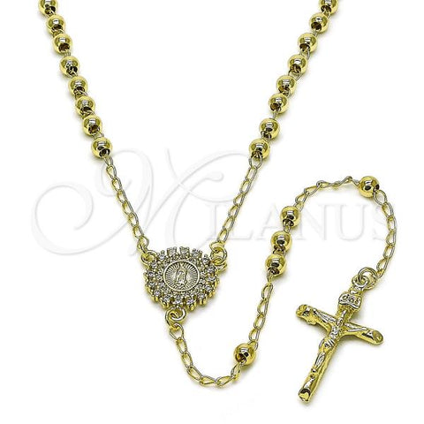 Oro Laminado Thin Rosary, Gold Filled Style Guadalupe and Cross Design, with White Cubic Zirconia, Polished, Golden Finish, 09.213.0047.24