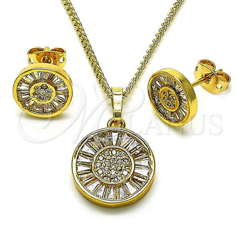 Oro Laminado Earring and Pendant Adult Set, Gold Filled Style with White Cubic Zirconia and White Micro Pave, Polished, Golden Finish, 10.342.0084