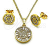 Oro Laminado Earring and Pendant Adult Set, Gold Filled Style with White Cubic Zirconia and White Micro Pave, Polished, Golden Finish, 10.342.0084