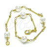 Oro Laminado Fancy Anklet, Gold Filled Style Ball and Love Knot Design, with Ivory Pearl, Polished, Golden Finish, 03.386.0022.10