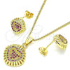 Oro Laminado Earring and Pendant Adult Set, Gold Filled Style Heart Design, with Ruby Micro Pave, Polished, Golden Finish, 10.156.0170.2