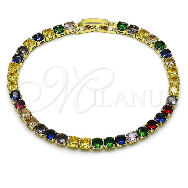 Oro Laminado Tennis Bracelet, Gold Filled Style with Multicolor Cubic Zirconia, Polished, Golden Finish, 03.130.0002.5.07