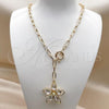 Oro Laminado Fancy Necklace, Gold Filled Style Flower Design, with White Cubic Zirconia, Polished, Golden Finish, 04.63.1441.20
