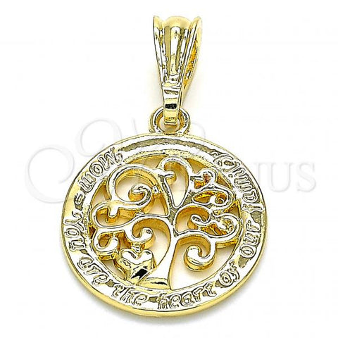 Oro Laminado Fancy Pendant, Gold Filled Style Tree and Heart Design, Polished, Golden Finish, 05.351.0078
