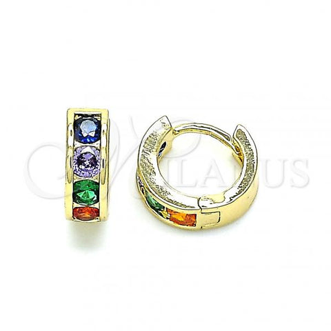 Oro Laminado Huggie Hoop, Gold Filled Style with Multicolor Cubic Zirconia, Polished, Golden Finish, 02.210.0600.4.10