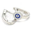 Sterling Silver Huggie Hoop, Evil Eye Design, with White Cubic Zirconia, Blue Enamel Finish, Rhodium Finish, 02.336.0136.12