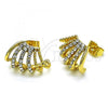 Oro Laminado Stud Earring, Gold Filled Style with White Crystal, Polished, Golden Finish, 02.379.0046.1
