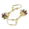 Oro Laminado Long Earring, Gold Filled Style with Multicolor Cubic Zirconia, Polished, Golden Finish, 02.387.0064