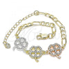 Oro Laminado Fancy Bracelet, Gold Filled Style Four-leaf Clover Design, with White Crystal, Polished, Tricolor, 03.380.0125.07