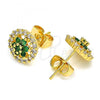 Oro Laminado Stud Earring, Gold Filled Style Flower Design, with Green Cubic Zirconia and White Micro Pave, Polished, Golden Finish, 02.310.0021