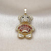 Oro Laminado Fancy Pendant, Gold Filled Style Teddy Bear and Baguette Design, with Garnet Cubic Zirconia and White Micro Pave, Polished, Golden Finish, 05.284.0020.1