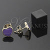 Oro Laminado Stud Earring, Gold Filled Style Heart Design, Purple Enamel Finish, Golden Finish, 02.64.0259 *PROMO*