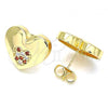 Oro Laminado Stud Earring, Gold Filled Style Heart Design, with Garnet and White Micro Pave, Polished, Golden Finish, 02.156.0524.1